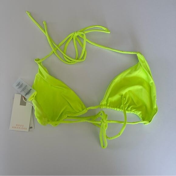 NWT Good American Neon Electric lime green tiny ties bikini swim suit top SMALL - Picture 3 of 7